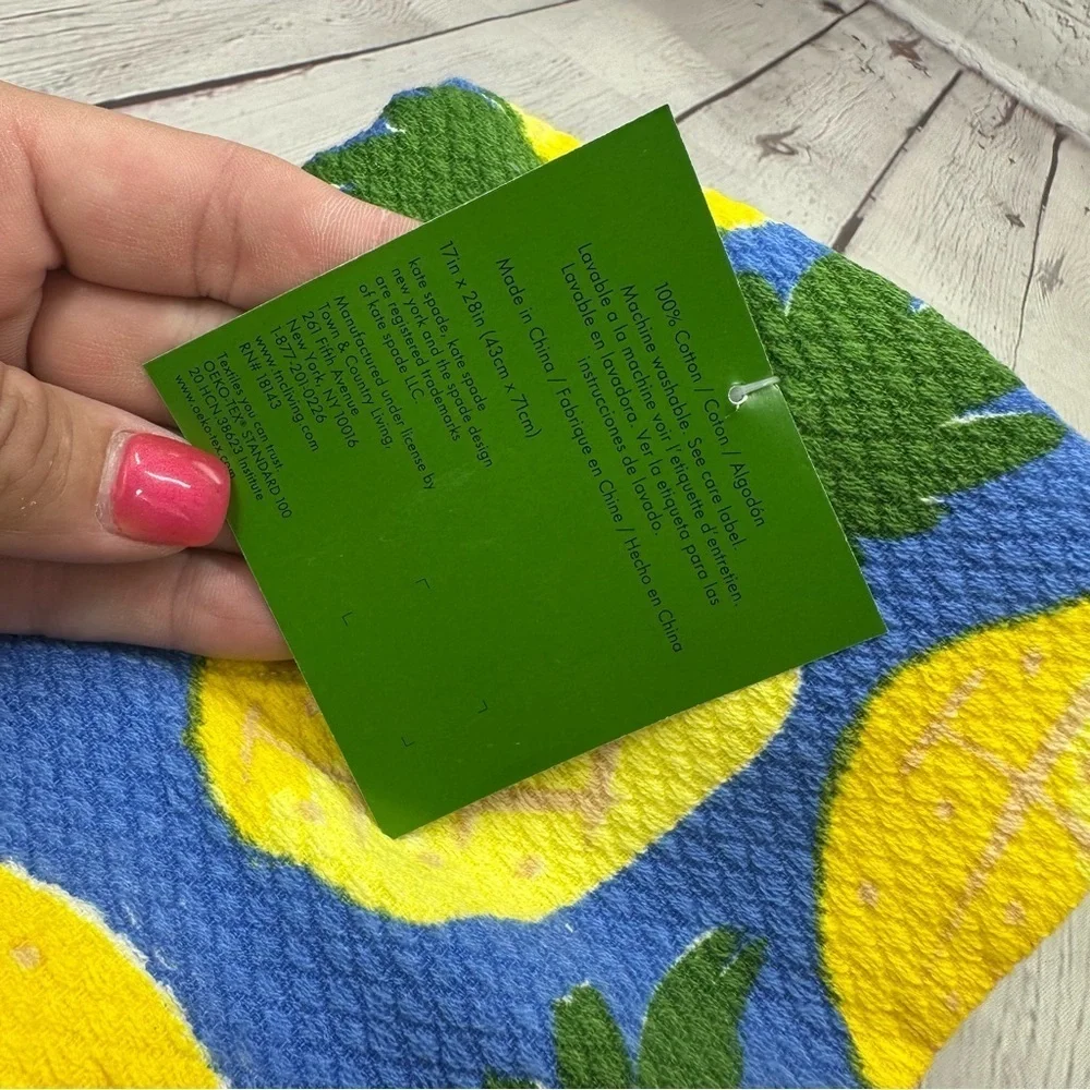 NWT Kate Spade new york Blue Yellow pineapple cotton Kitchen Towels 2pc tropical